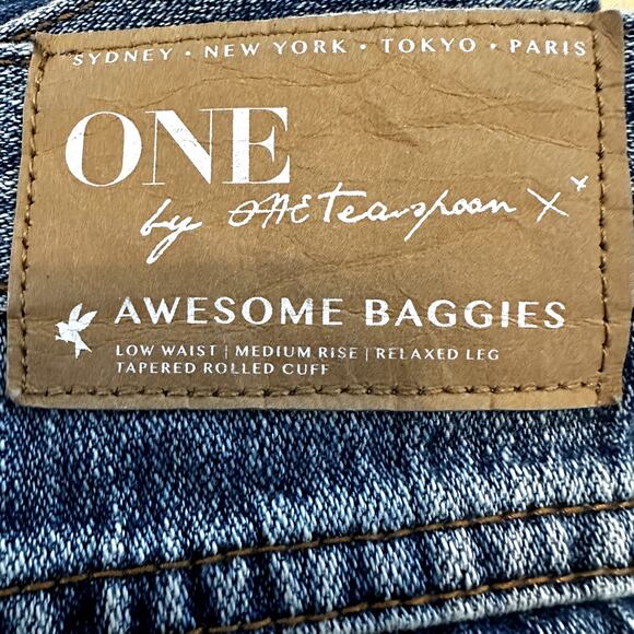 One by One Teaspoon Awesome Baggies Jeans Low Rise Relaxed Destroyed Blue 28x30 - Picture 3 of 6